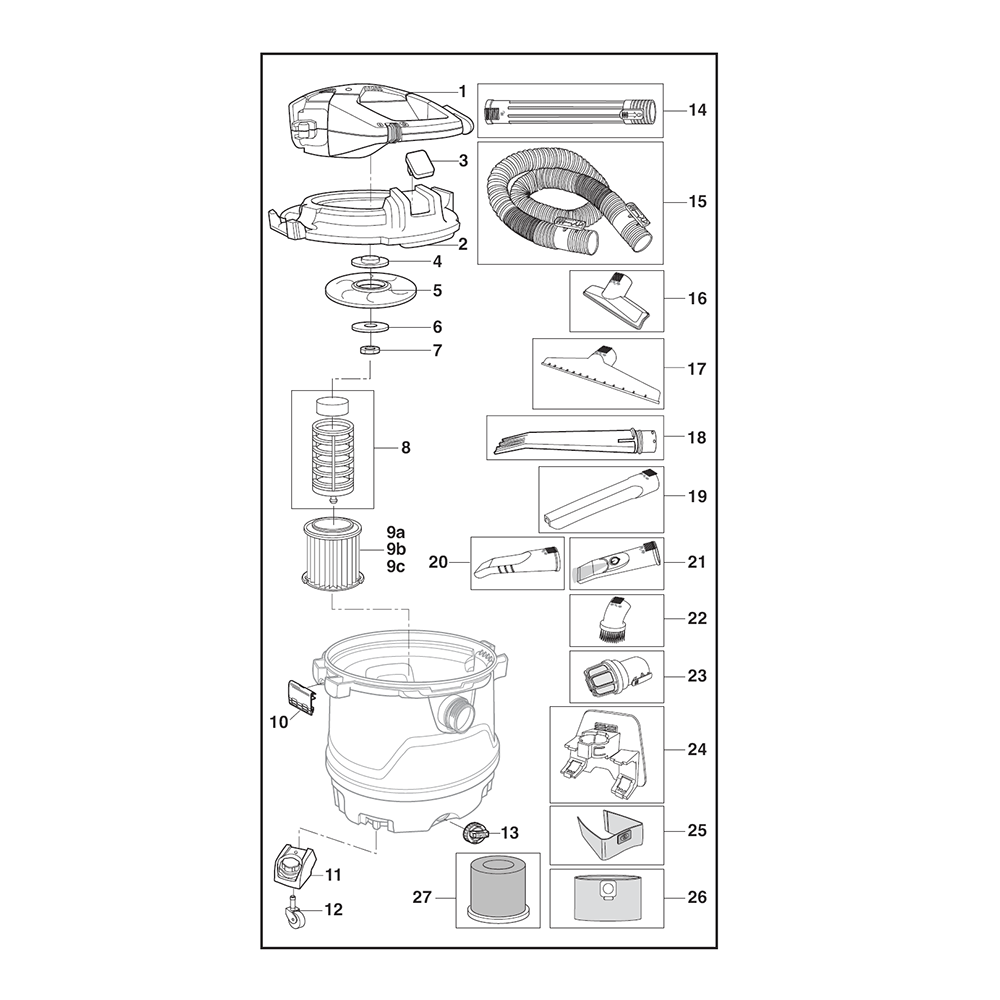 Fig-0 Diagram and Parts List for  Ridgid Utility Vacuum