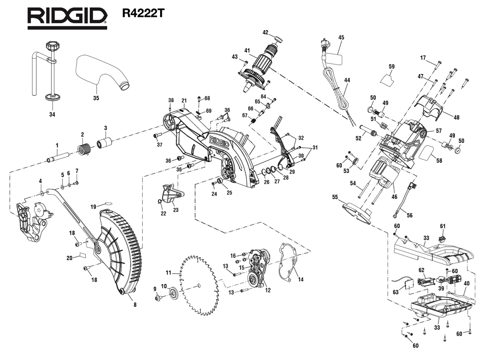 Fig-0 Diagram and Parts List for  Ridgid Saw