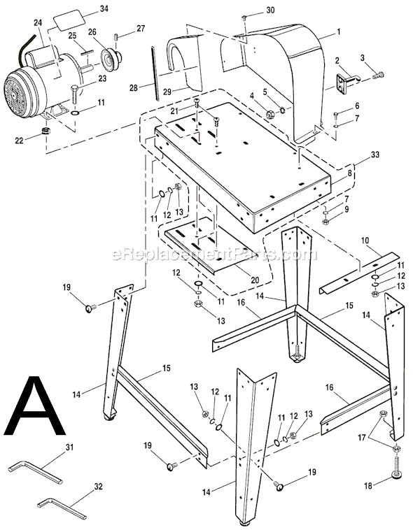 Page A Diagram and Parts List for  Ridgid Band Saw