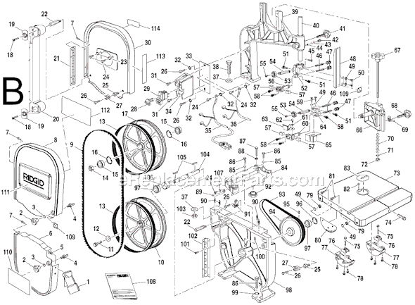 Page B Diagram and Parts List for  Ridgid Band Saw