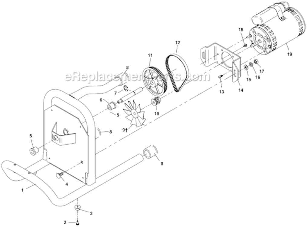 Motor / Frame Assembly Diagram and Parts List for  Ridgid Drain Cleaner