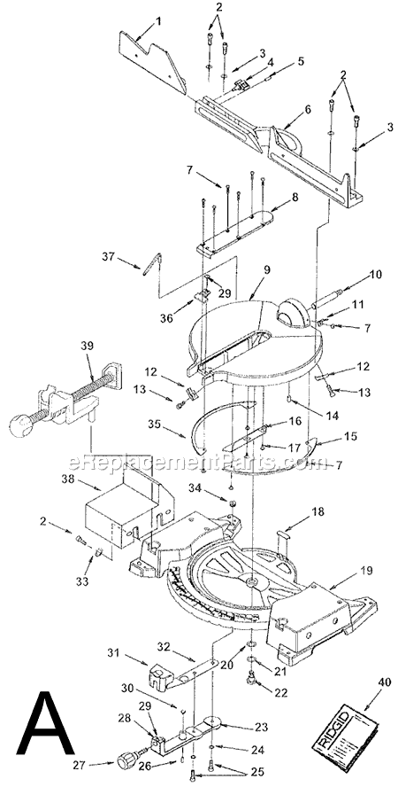 Page A Diagram and Parts List for  Ridgid Miter Saw