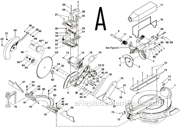 Page A Diagram and Parts List for  Ridgid Miter Saw