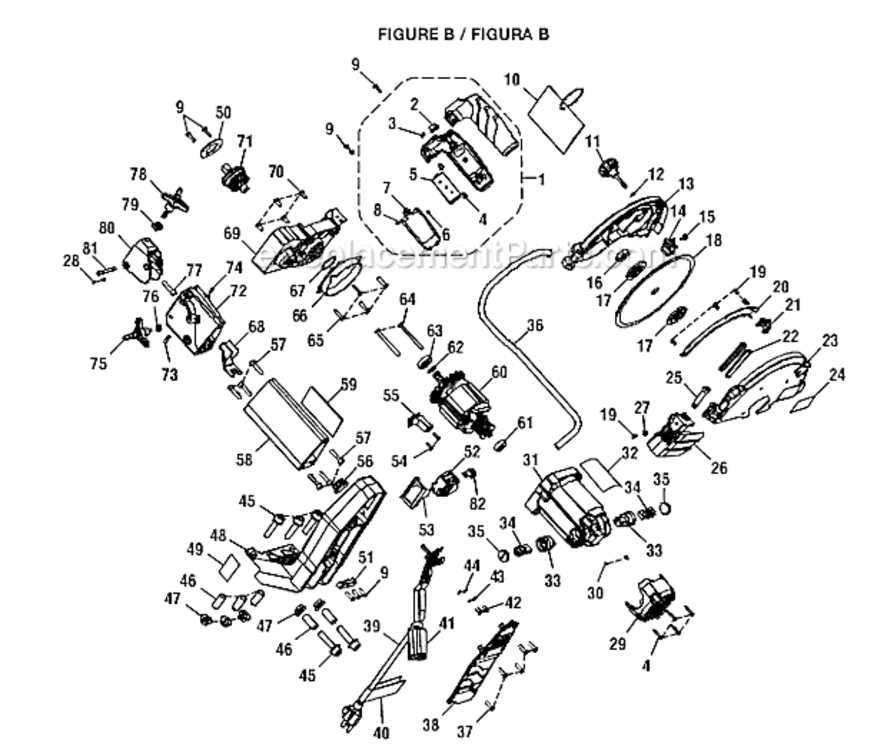 Page B Diagram and Parts List for  Ridgid Tile Saw