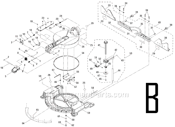 Page B Diagram and Parts List for  Ridgid Miter Saw