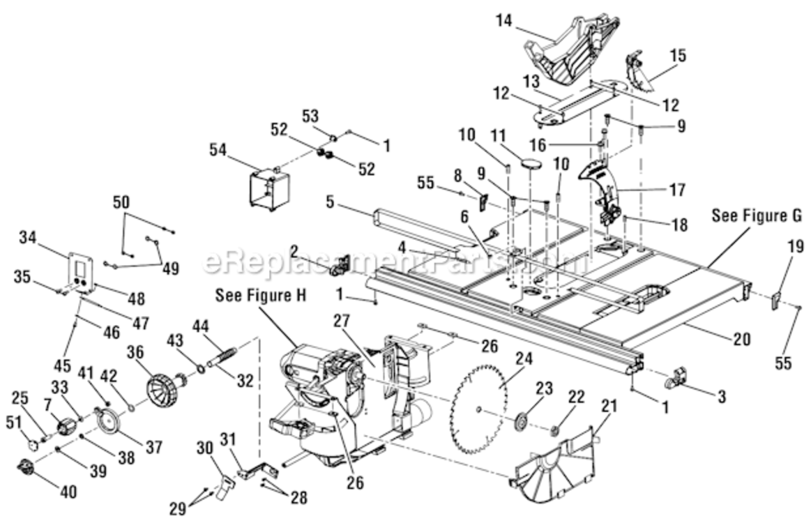 Tti Diagram and Parts List for  Ridgid Table Saw