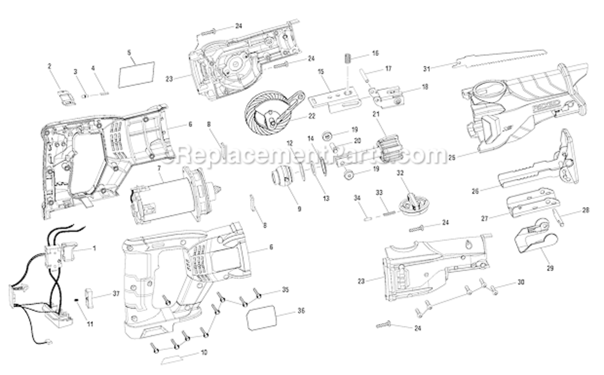 Page A Diagram and Parts List for  Ridgid Reciprocating Saw