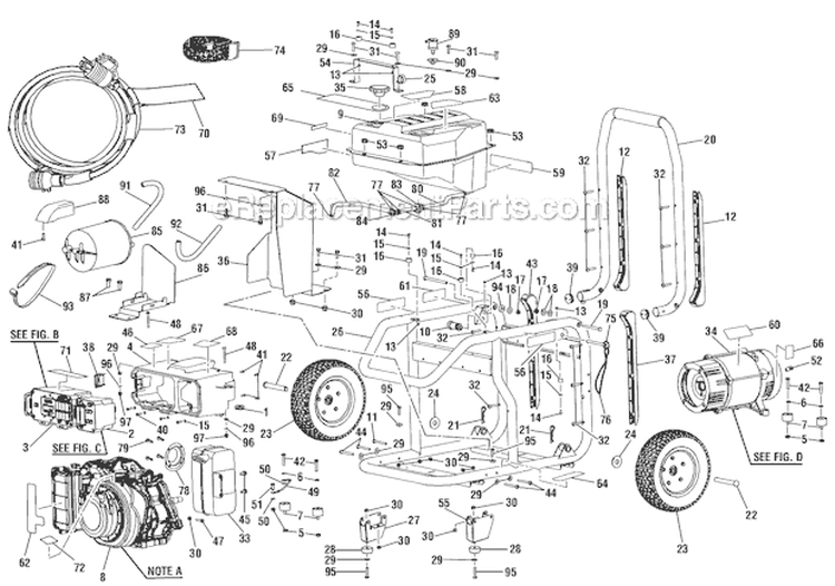 Page A Diagram and Parts List for  Ridgid Generator