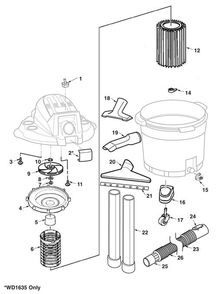 Wd16350, Wd1635ac, Wd1635rg, Wd1635sd Vac Assembly Diagram and Parts List for  Ridgid Industrial Fan / Circulator