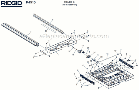 Page G Diagram and Parts List for  Ridgid Table Saw