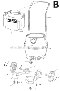 Page B Diagram and Parts List for  Ridgid Utility Vacuum