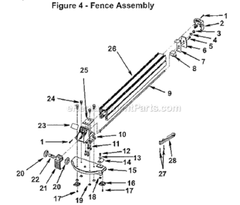 Figure No 4 Diagram and Parts List for  Ridgid Table Saw