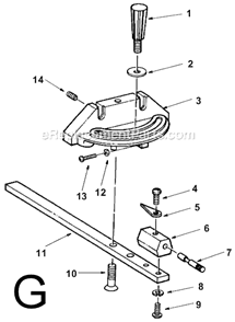Page G Diagram and Parts List for  Ridgid Table Saw