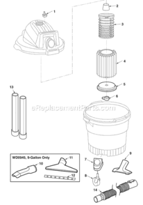 Page A Diagram and Parts List for  Ridgid Utility Vacuum