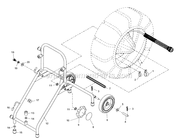 Regular Frame Assembly Diagram and Parts List for  Ridgid Drain Cleaner