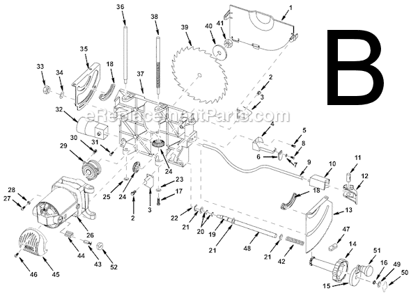 Page B Diagram and Parts List for  Ridgid Table Saw