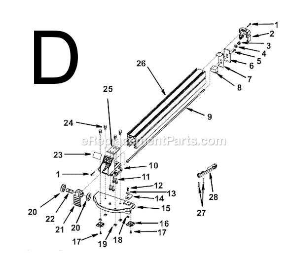 Page D Diagram and Parts List for  Ridgid Table Saw