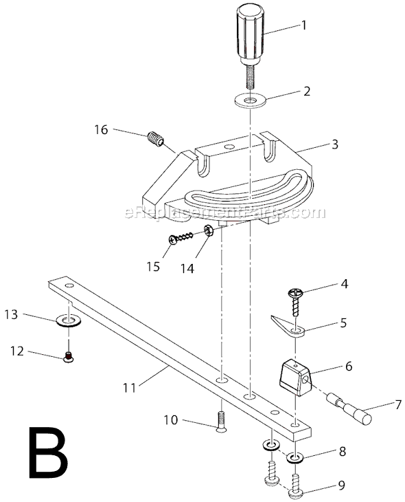 Page B Diagram and Parts List for  Ridgid Table Saw