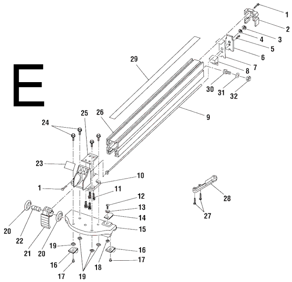 Page E Diagram and Parts List for  Ridgid Table Saw