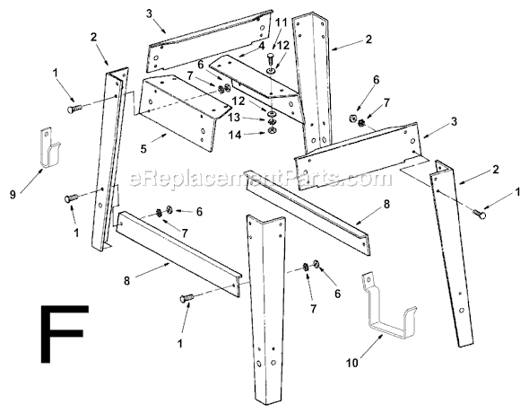 Page F Diagram and Parts List for  Ridgid Table Saw