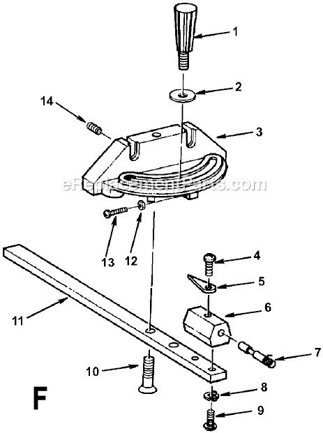 Page F Diagram and Parts List for  Ridgid Table Saw