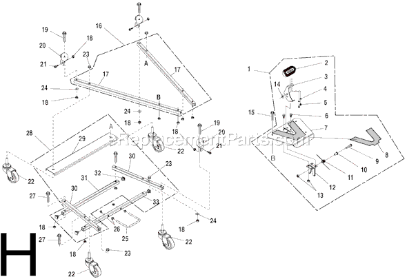 Page H Diagram and Parts List for  Ridgid Table Saw
