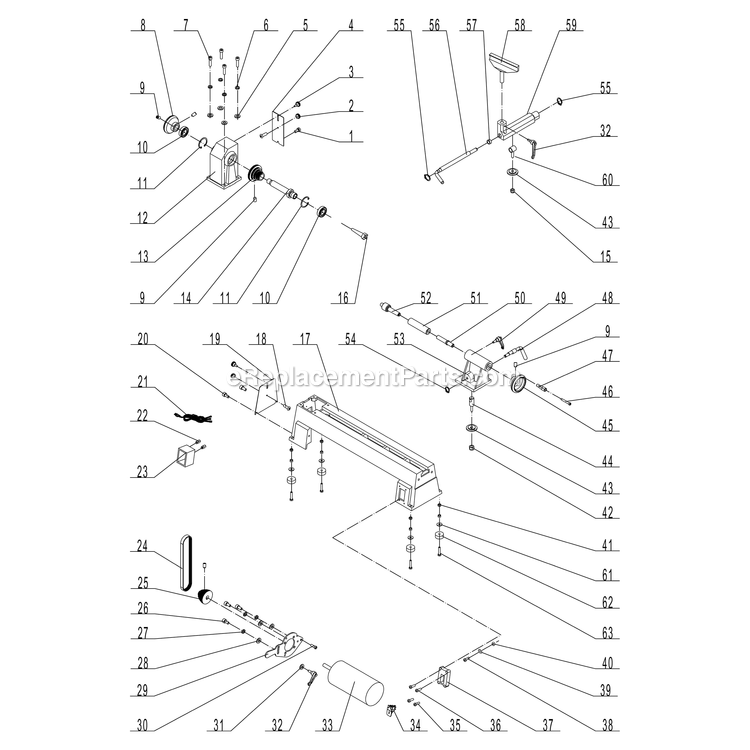 Page A Diagram and Parts List for 70-105  Rikon Lathe