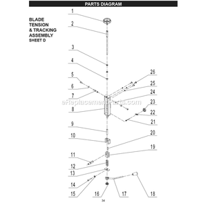 Blade Tension And Tracking Assembly Diagram and Parts List for  Rikon Band Saw