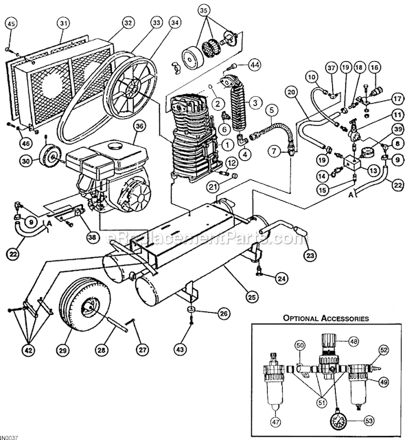 Page A Diagram and Parts List for  Rolair Compressor