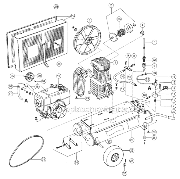 Page A Diagram and Parts List for  Rolair Compressor