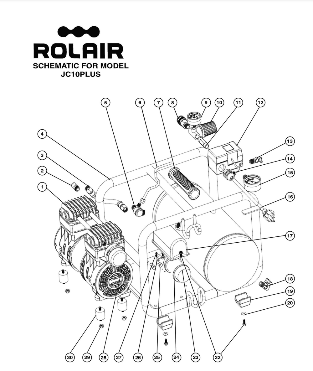 Page 1 Diagram and Parts List for  Rolair Compressor