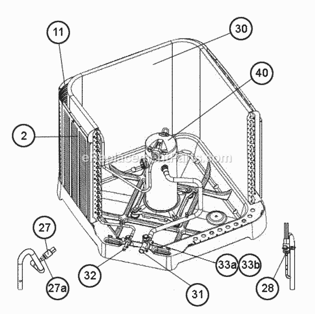 Valve Mounting, Compressor Diagram and Parts List for  Ruud Air Conditioner