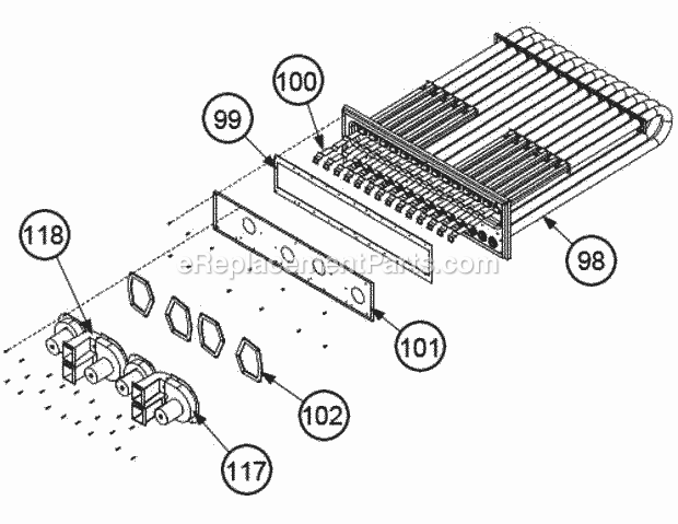 Heat Exchanger Assembly 180 - 240 Diagram and Parts List for  Ruud Heater