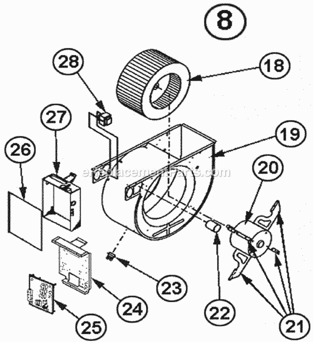 Blower Assembly Diagram and Parts List for  Ruud Furnace