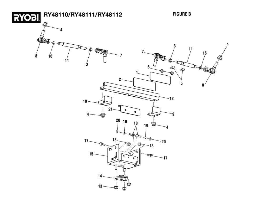 Figure B - Steering Rack Assembly Diagram and Parts List for (Rev 05)(099749002)(2021-05) Ryobi Lawn Tractor
