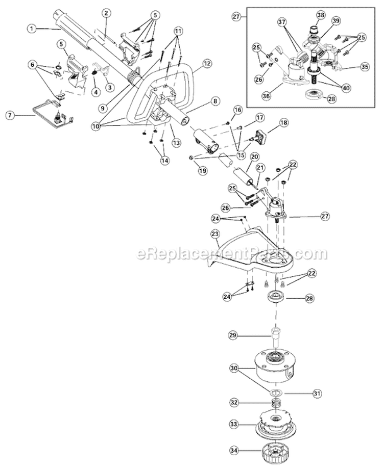 Shaft Assembly Diagram and Parts List for 41AD279A034 Ryobi Trimmer