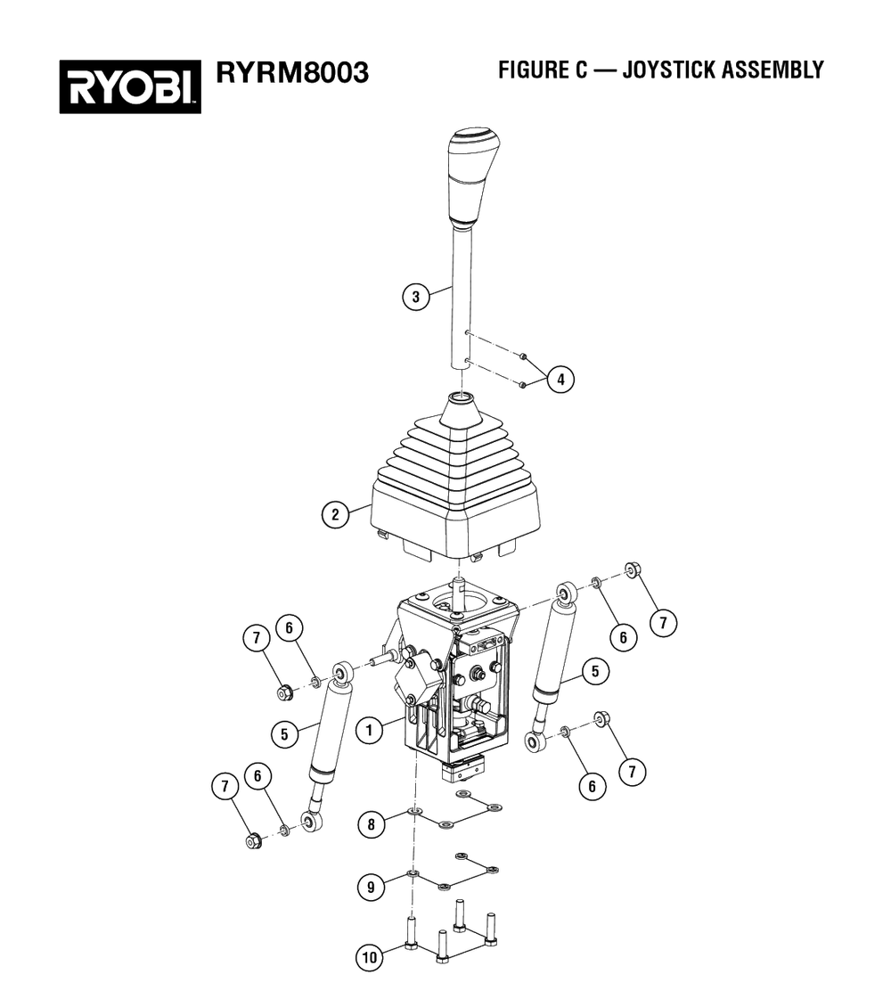 Figure C - Joystick Assembly Diagram and Parts List for (Rev 01)(099263002)(2022-08) Ryobi Lawn Tractor