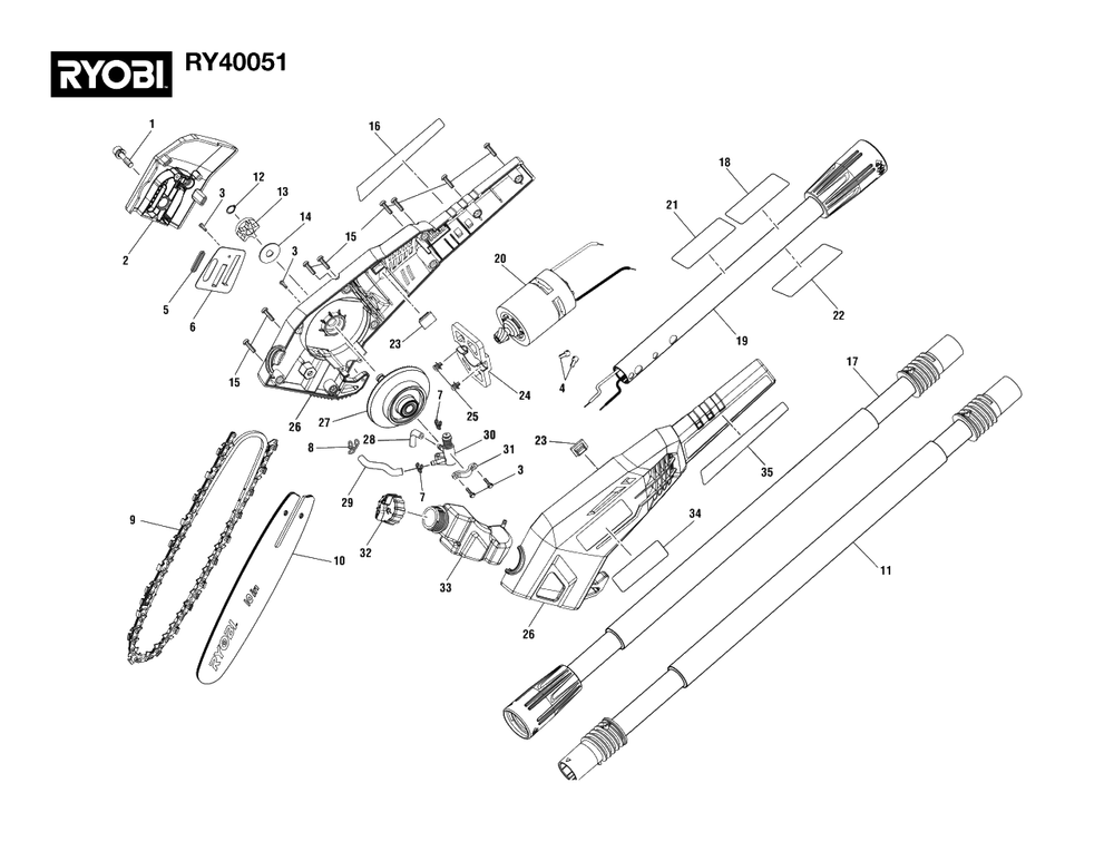 General Assembly Diagram and Parts List for (Rev 02)(311069006)(2020-09) Ryobi Trimmer