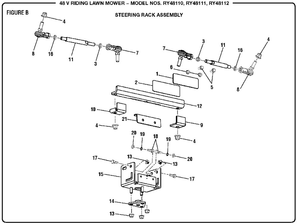 Figure B Diagram and Parts List for (Rev 04)(099749002)(2017-11) Ryobi Lawn Tractor