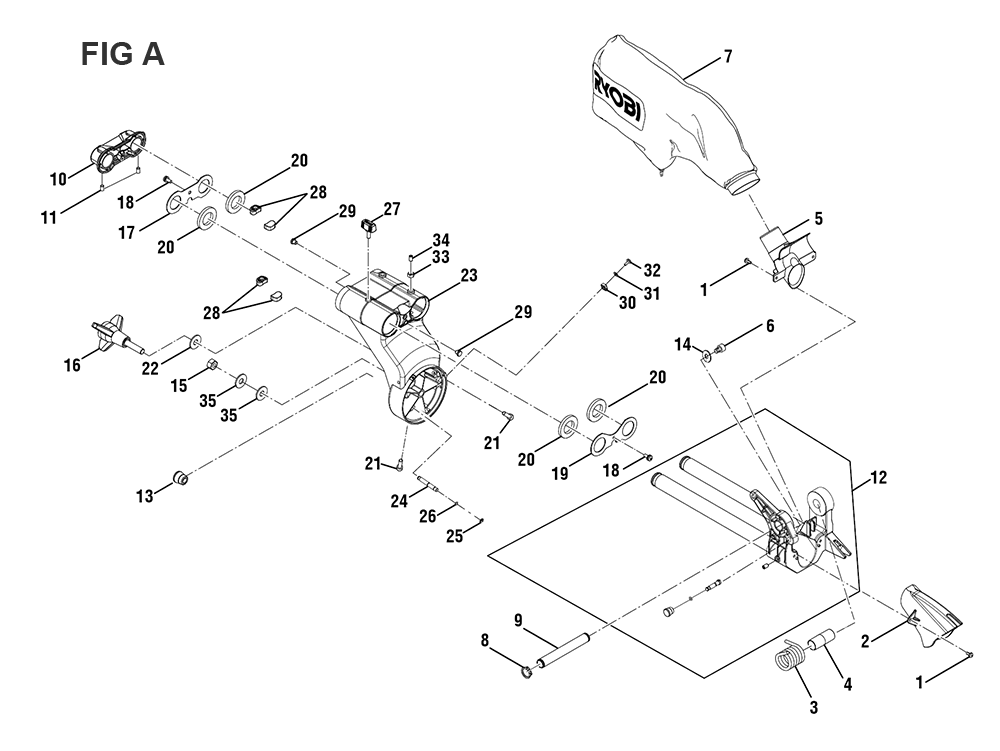 Fig-1 Diagram and Parts List for  Ryobi Saw