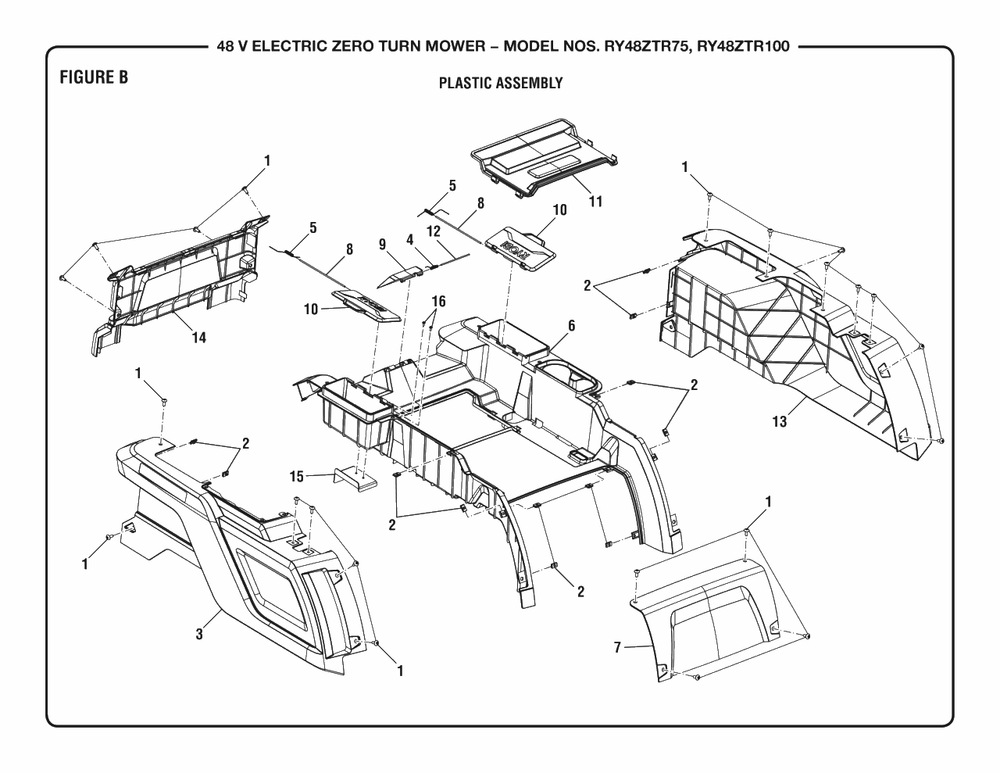 Figure B Diagram and Parts List for (Rev 02)(099749015)(2019-08) Ryobi Lawn Tractor