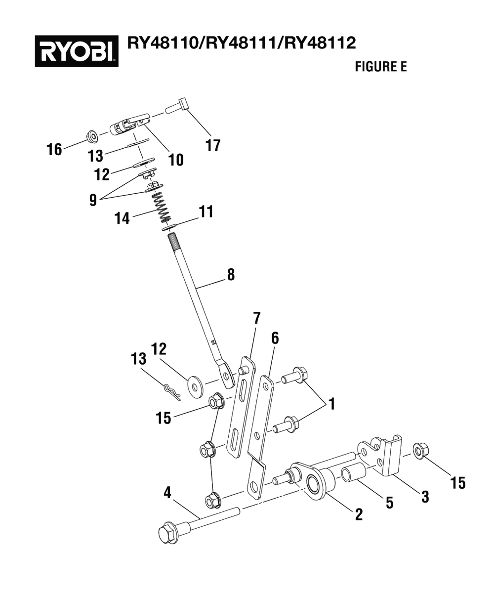 Figure E - Parking Brake Assembly Diagram and Parts List for (Rev 05)(099749002)(2021-05) Ryobi Lawn Tractor