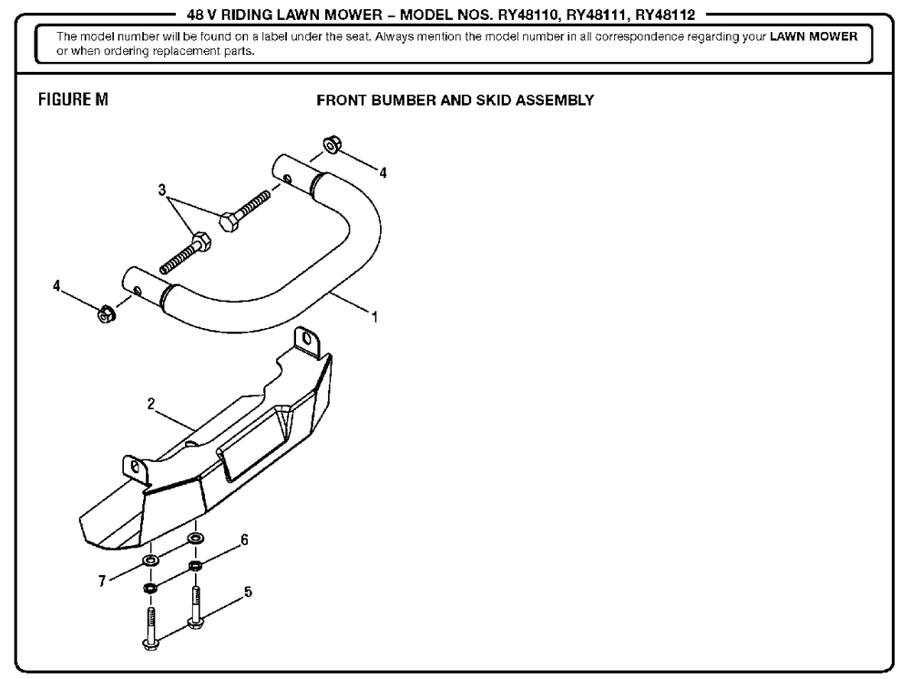 Figure M (Front Bumber And Skid Assembly) Diagram and Parts List for (Rev 01)(099749010)(2018-02) Ryobi Lawn Tractor