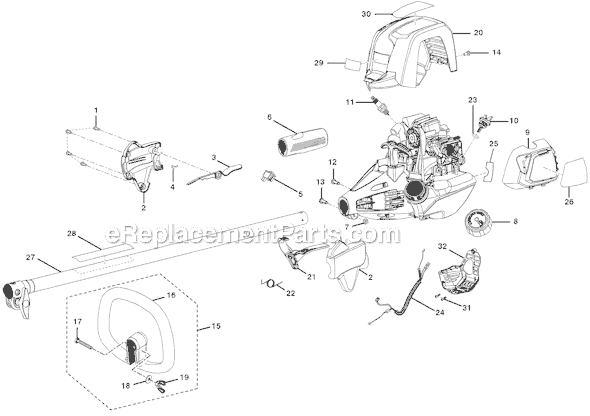 Upper Shaft Assembly Diagram and Parts List for  Ryobi Trimmer