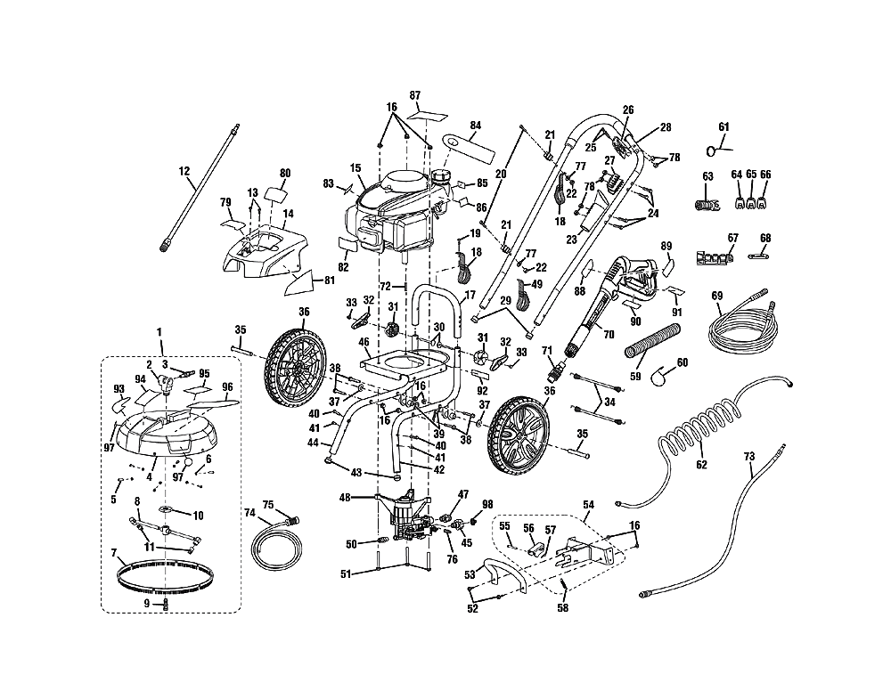 Fig-0 Diagram and Parts List for  Ryobi Pressure Washer