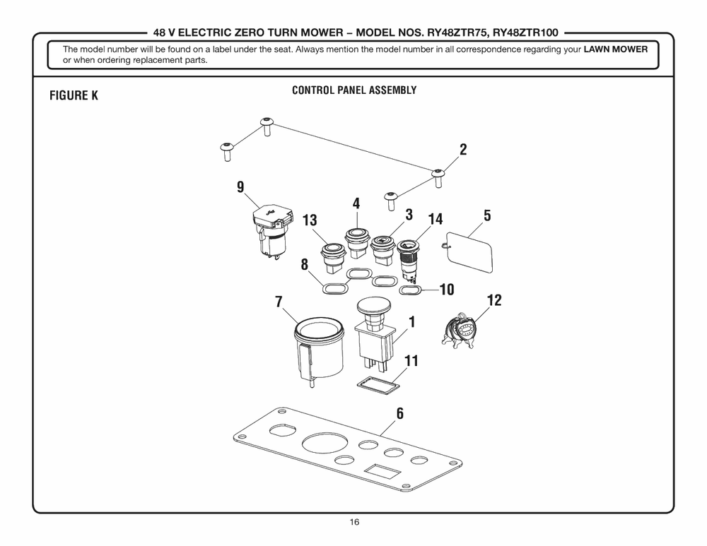 Figure K Diagram and Parts List for (Rev 02)(099749015)(2019-08) Ryobi Lawn Tractor
