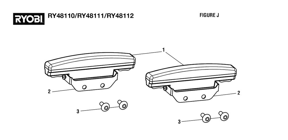 Figure J - Headlight Assembly Diagram and Parts List for (Rev 05)(099749002)(2021-05) Ryobi Lawn Tractor