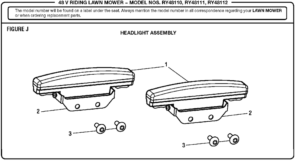 Figure J Diagram and Parts List for (Rev 04)(099749002)(2017-11) Ryobi Lawn Tractor