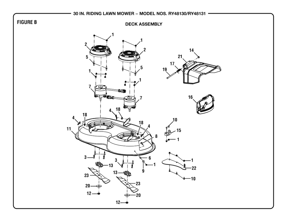 Figure B Diagram and Parts List for (Rev 01)(099749020)(2020-03) Ryobi Lawn Tractor