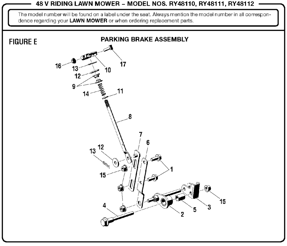 Figure E Diagram and Parts List for (Rev 04)(099749002)(2017-11) Ryobi Lawn Tractor